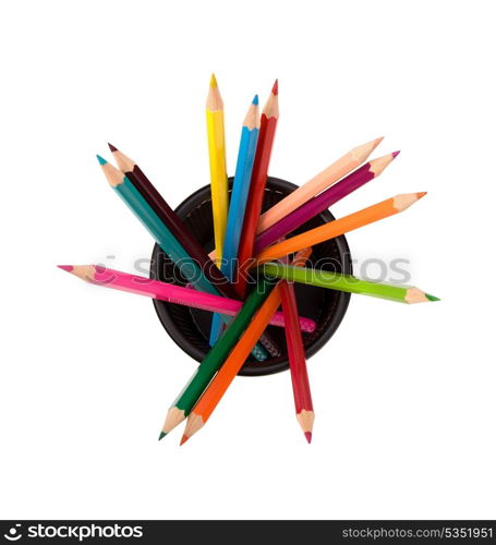 Colour pencils isolated on white background close up