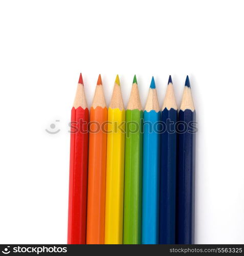 Colour pencils isolated on white background close up