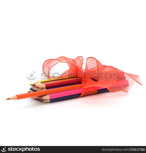 Colour pencils isolated on white background close up