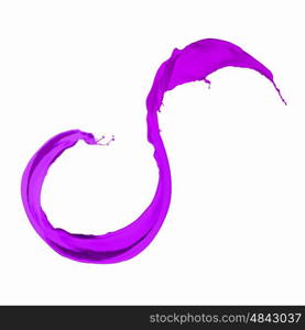 Colour splash. Bright purple colour paint splash on white background