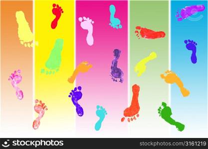 Coloured footprints on panels