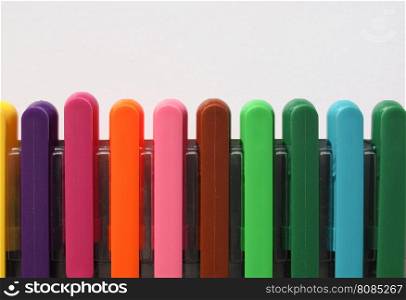 Coloured marked pens. Marker pen aka felt tip pen - many colours - with copy space