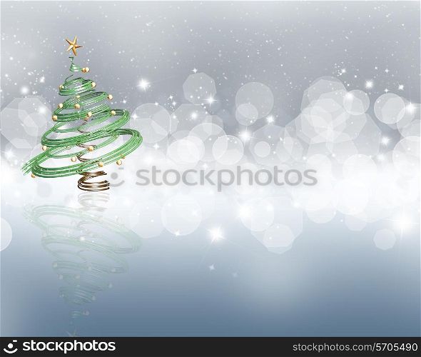 Colourful background with stars and bokeh lights effect and a 3D Christmas tree