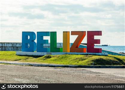 Colourful Belize city sign at sunny day nobody close up summer. Colourful Belize city sign at sunny day nobody close up