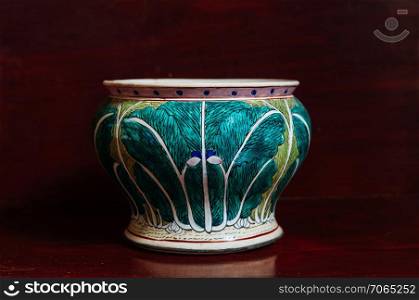 Colourful cabbage pattern painted China ware, Old vintage Chinese porcelain vase