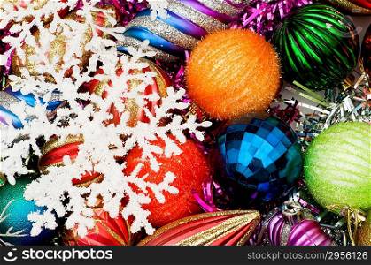 Colourful christmas decoration on a shiny background