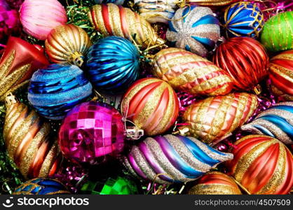 Colourful christmas decoration on a shiny background