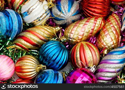 Colourful christmas decoration on a shiny background