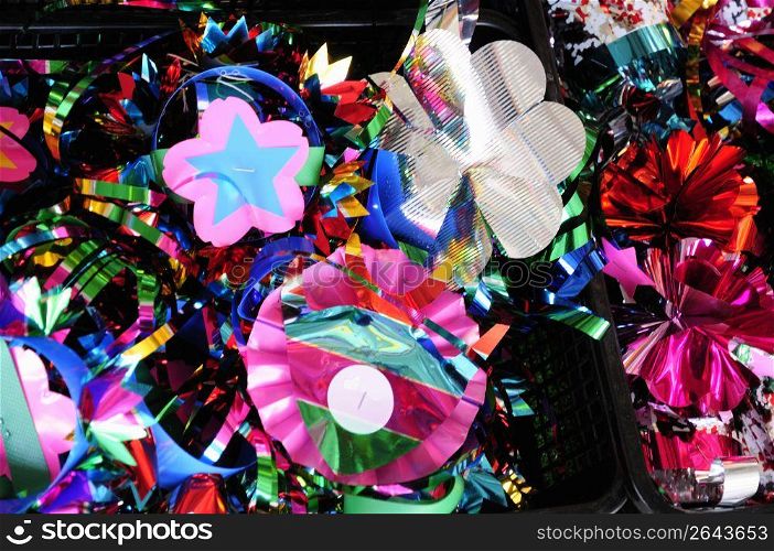 Colourful decorations in a pile