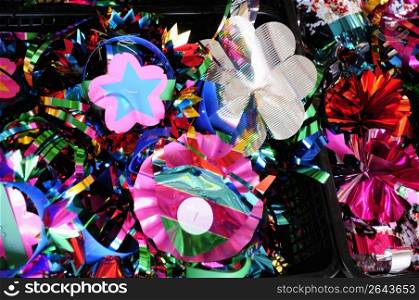 Colourful decorations in a pile