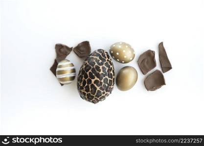 colourful easter eggs with chocolate egg table