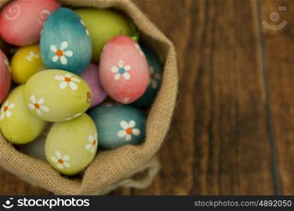 Colourful Easter Eggs with flowers painted for decoration