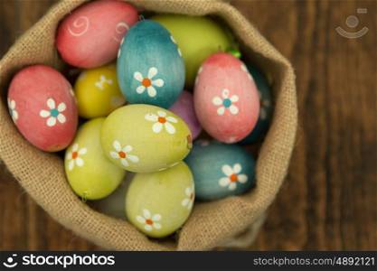 Colourful Easter Eggs with flowers painted for decoration