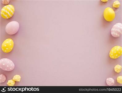 colourful easter eggs with small sweets table. High resolution photo. colourful easter eggs with small sweets table. High quality photo