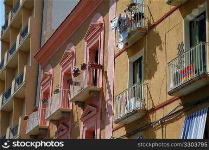 Colourful facades with laundry