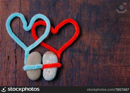 Colourful, harmony Valentine background, amazing style, heart on pebble , I love you message on wooden, red color, Valentine day on Feb 14 is the day for couple, they give lovely gift for lover