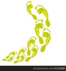 Colourful human foot prints on white background