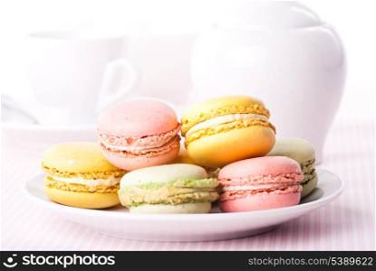 Colourful macaroons on the plate