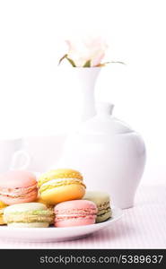 Colourful macaroons on the plate