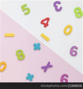 colourful math numbers arrangement top view