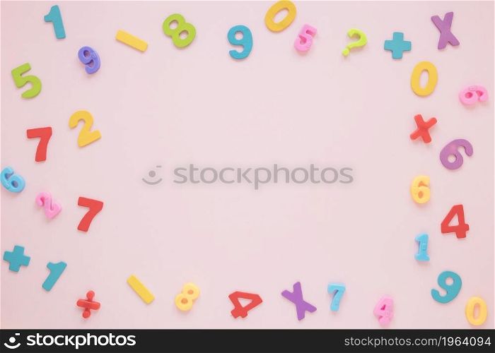 colourful math numbers letters frame with copy space top view. High resolution photo. colourful math numbers letters frame with copy space top view. High quality photo
