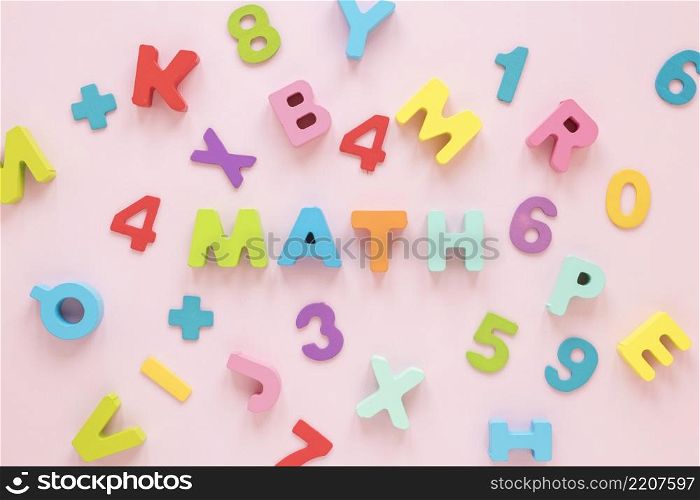 colourful math numbers letters top view