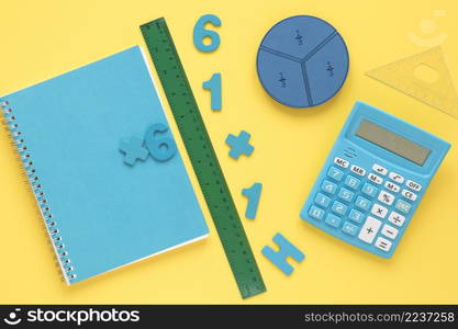 colourful math numbers with notebook calculator