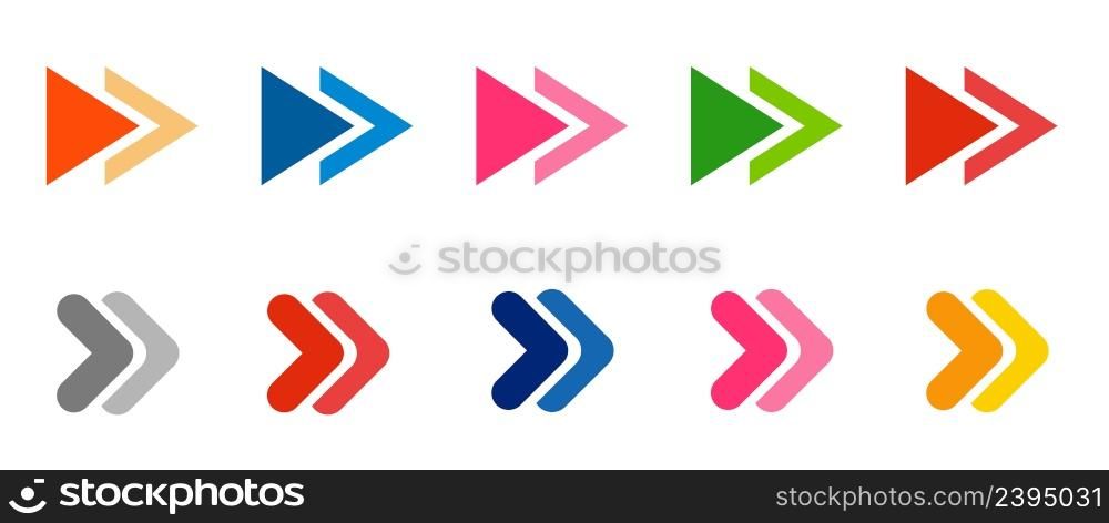 Colourful modern arrows set isolated on white background. UI and web design. Vector illustration . Colourful modern arrows set isolated on white background. UI and web design.