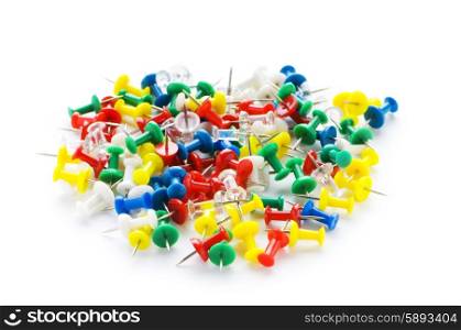 Colourful office pins isolated on the white background