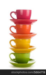 colourful rainbow cups isolated on a white