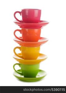 colourful rainbow cups isolated on white