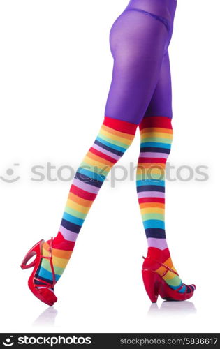 Colourful striped stockings isolated on white