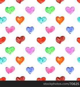 Colourful watercolor hearts - raster seamless pattern