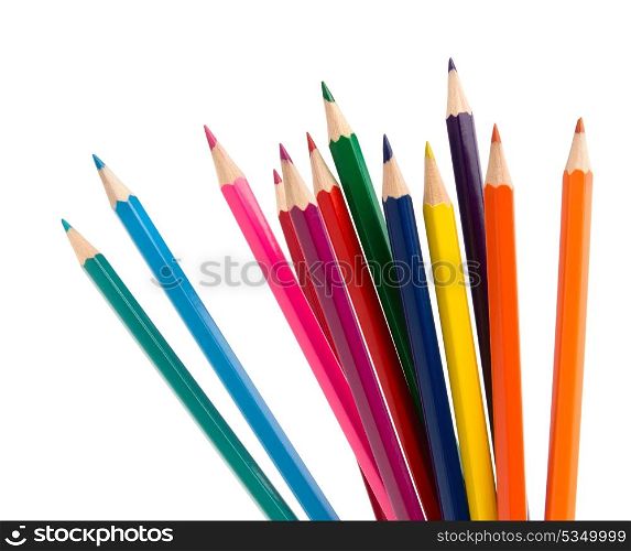 Colouring crayon pencils bunch isolated on white background