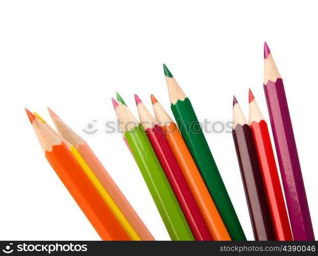 Colouring crayon pencils isolated on white background