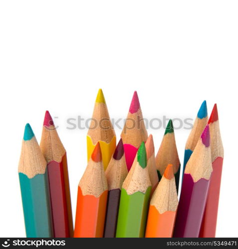 Colouring crayon pencils isolated on white background