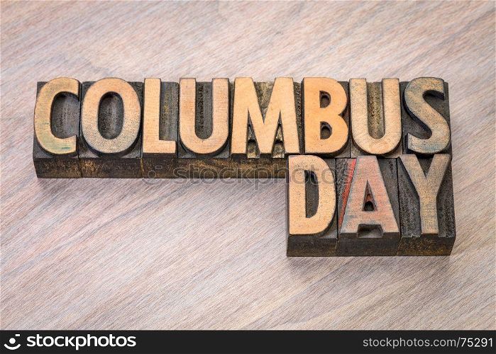 Columbus Day word abstract in vintage letterpress wood type