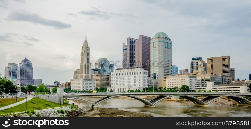 Columbus Ohio skyline and streets in late afternoon