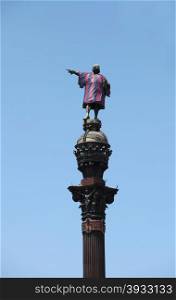 Columbus statue in T-shirt of FC Barcelona