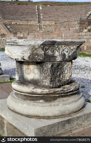 Column and theater in Asklepion, Bergama