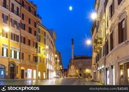 Column of the Immaculate Conception, Rome, Italy.. The Column of the Immaculate Conception depicting the Blessed Virgin Mary, on Piazza Mignanelli during morning blue hour, Rome, Italy.