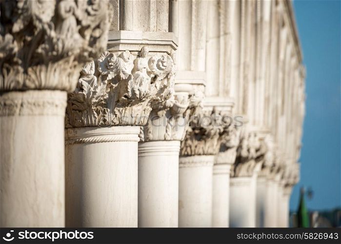 Column Sculptures of Doge&rsquo;s Palace, Saint Marks Square, Venice, Italy