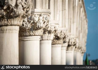 Column Sculptures of Doge&rsquo;s Palace, Saint Marks Square, Venice, Italy