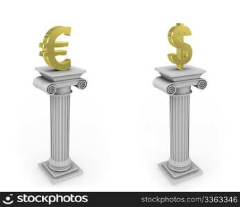 Column with currency sign isolated on white background