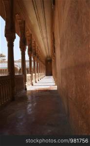 Columns and arches of verandah on first floor inside Junagadh Fort, Bikaner, Rajasthan, India. Junagadh Fort, columns and arches of verandah on first floor, inside Fort, Bikaner, Rajasthan, India