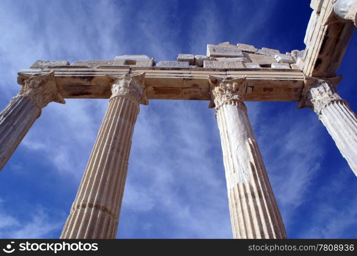 Columns and pillars of Athena temple in Side, Turkey