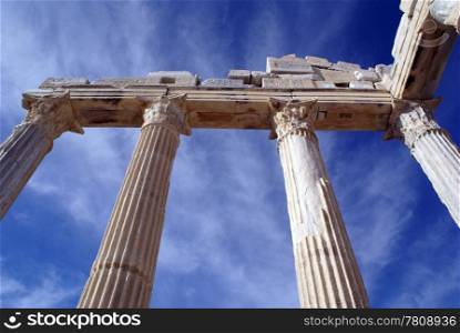 Columns and pillars of Athena temple in Side, Turkey