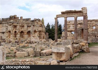 Columns and ruins in Baalbeck roman temple, Lebanon