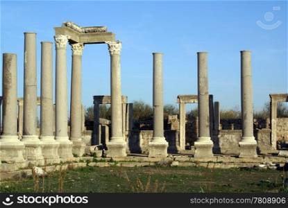 Columns and ruins in Perge, Turkey
