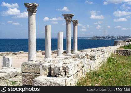 columns and ruins of Chersonesos in the city of Sevastopol, Crimea Ukraine, a clear sunny day